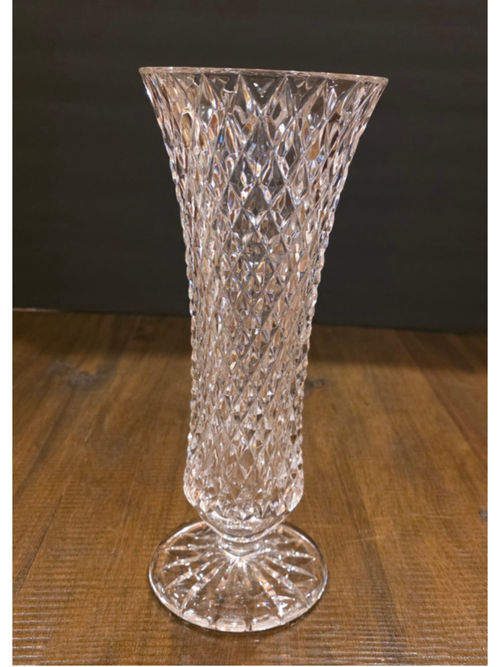Vintage Indiana Glass Diamond Point Clear Footed Trumpet Vase, Tall 12" Statemen